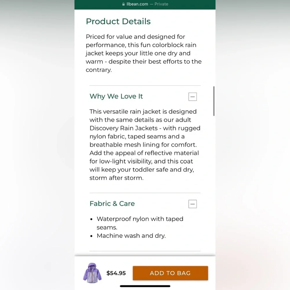 12-18m Girls L.L.Bean Rain Coat - Picture 9 of 10